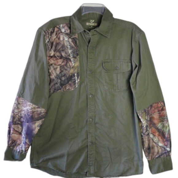 Ourdoor Life Mens Size M Shooting-style Shirt Green Camo Long Sleeve Button Down - Picture 1 of 11
